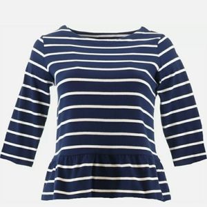 Women's 3 Quarter Sleev 3/4 Peplum Top Deep Sea Stripe,  Cotton Size L